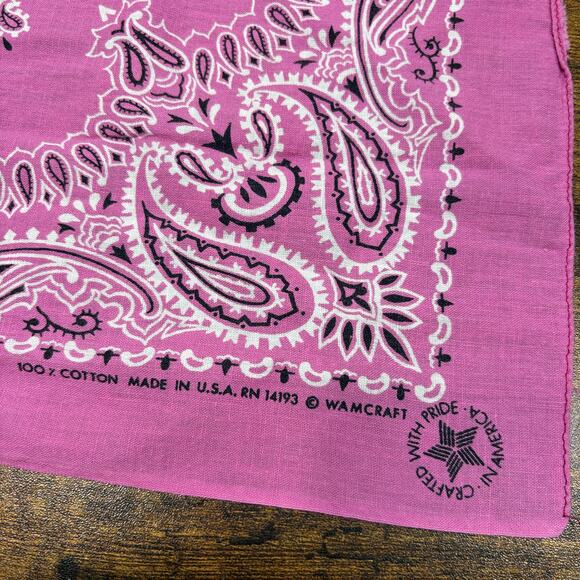 Vintage Wamcraft Pink Paisley Bandana Scarf Western Cowgirl Cotton Made In USA - Picture 2 of 6